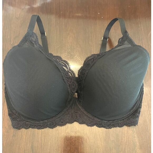 Natori Womens T-Shirt Bra Size 34DDD (F) Black Lace Plunge EUC - Picture 1 of 9